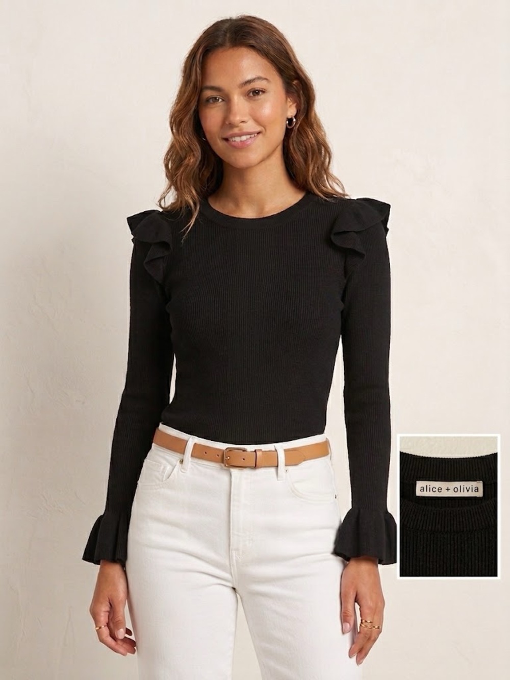 Alice + Olivia Black Ruffle Long Sleeve Size Small